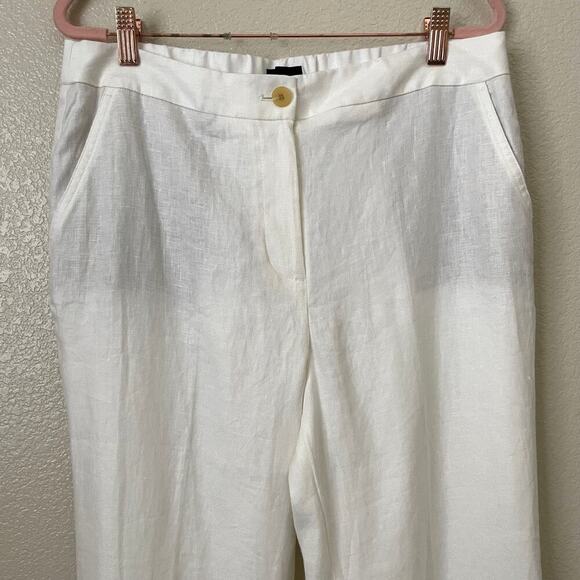 Talbots Pants Womens Size 8 Off White 100% Linen Straight Leg Trouser Preppy - Picture 4 of 12